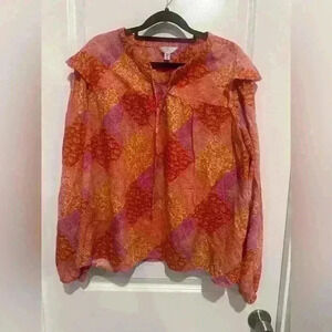 Size 3X Time And Tru Womens long sleeve orange paisley blouse